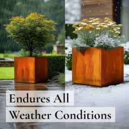 Woven Wood 40Cm Corten Steel Cube Planter - Pre-Rusted - thumbnail 7