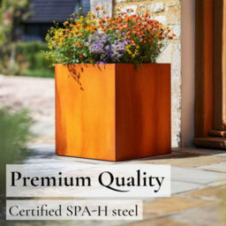 Woven Wood 40Cm Corten Steel Cube Planter - Pre-Rusted - thumbnail 6