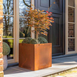 Woven Wood 40Cm Corten Steel Cube Planter - Pre-Rusted - thumbnail 1