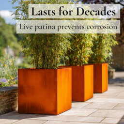 Woven Wood 40Cm Corten Steel Cube Planter - Pre-Rusted - thumbnail 8