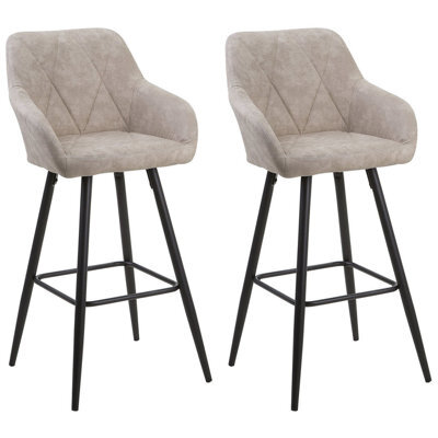 Beliani Set Of 2 Darien Bar Stools With Armrests & Footrest, Fabric, Beige - image 1
