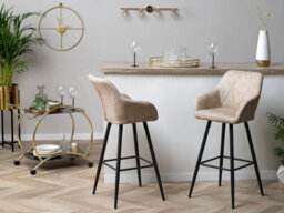 Beliani Set Of 2 Darien Bar Stools With Armrests & Footrest, Fabric, Beige - thumbnail 2