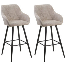 Beliani Set Of 2 Darien Bar Stools With Armrests & Footrest, Fabric, Beige - thumbnail 1