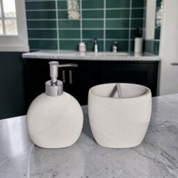 Showerdrape Ripple White Textured Bathroom Accessory Set - Soap Dispenser & Toothbrush Holder - thumbnail 1