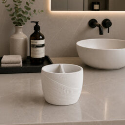 Showerdrape Ripple White Textured Bathroom Accessory Set - Soap Dispenser & Toothbrush Holder - thumbnail 8