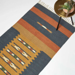 Homescapes Lundi Orange & Blue Kilim Runner Cotton & Jute Rug 66 X 200 Cm - thumbnail 1