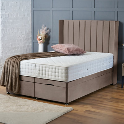 Bsspoke Mink Plush Velvet Ottoman Solid Divan Base Bed In Orthopaedic Mattress & 138Cm Headboard In 4Ft 5Ft 6Ft - image 1