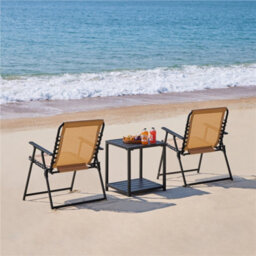 Yaheetech Beige Set Of 2 Outdoor Texteline Folding Dining Chairs With Armrests - thumbnail 2