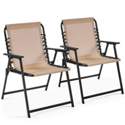 Yaheetech Beige Set Of 2 Outdoor Texteline Folding Dining Chairs With Armrests - thumbnail 3