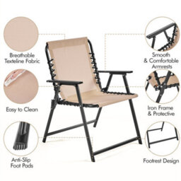 Yaheetech Beige Set Of 2 Outdoor Texteline Folding Dining Chairs With Armrests - thumbnail 5