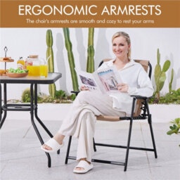 Yaheetech Beige Set Of 2 Outdoor Texteline Folding Dining Chairs With Armrests - thumbnail 7
