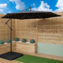 Samuel Alexander 3M Solar Powered Lit Banana Cantilever Garden Parasol With Leds & Base Weights Included In Black - thumbnail 1