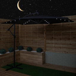 Samuel Alexander 3M Solar Powered Lit Banana Cantilever Garden Parasol With Leds & Base Weights Included In Black - thumbnail 2