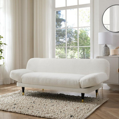 Home Detail Silas Clic-Clac Sofa Bed With Wooden Metal-Tipped Legs, White Boucle - image 1