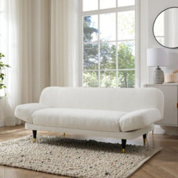 Home Detail Silas Clic-Clac Sofa Bed With Wooden Metal-Tipped Legs, White Boucle - thumbnail 1