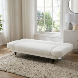 Home Detail Silas Clic-Clac Sofa Bed With Wooden Metal-Tipped Legs, White Boucle - thumbnail 2