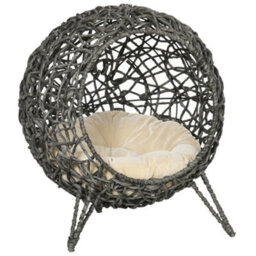 Pawhut Rattan Elevated Cat House Kitten Bed Pet Furniture W/ Cushion Grey - thumbnail 2