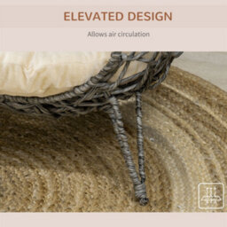 Pawhut Rattan Elevated Cat House Kitten Bed Pet Furniture W/ Cushion Grey - thumbnail 7