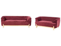 Wyld And Coco Burgundy Chenille 5-Seater Sofa Set - 2-Seater + 3-Seater, Eucalyptus Wood Legs, Modern Living - thumbnail 3