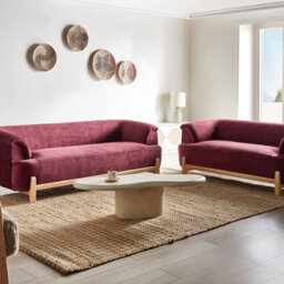 Wyld And Coco Burgundy Chenille 5-Seater Sofa Set - 2-Seater + 3-Seater, Eucalyptus Wood Legs, Modern Living - thumbnail 2