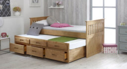 Amani Captain's Solid Pine Single Bed With Pull Out Trundle And 3 Storage Drawers, Kids Storage Bed - Waxed - thumbnail 4