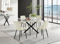 Furniturebox Uk Novara White Marble Black Leg 120Cm Round Dining Table & 4 Cream Pesaro Black Leg Chairs - thumbnail 1