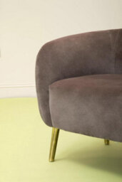 Orsina Luxurious Grey Velvet Round Chair, Velvet Upholstered Mid Century Armchair, Metal Legs Comfortable Armchair - thumbnail 6