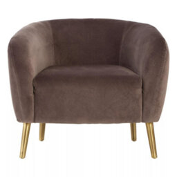 Orsina Luxurious Grey Velvet Round Chair, Velvet Upholstered Mid Century Armchair, Metal Legs Comfortable Armchair