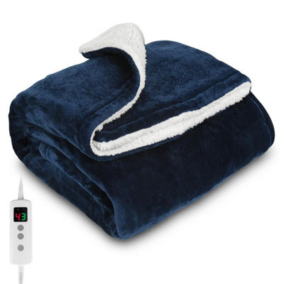 Proaller Heated Blanket, Electric Throw 160 X 130 Cm Blue, 10 Levels &1-9 H Timer Auto-Off, Machine Washable, Soft Flannel Sherpa