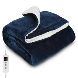 Proaller Heated Blanket, Electric Throw 160 X 130 Cm Blue, 10 Levels &1-9 H Timer Auto-Off, Machine Washable, Soft Flannel Sherpa