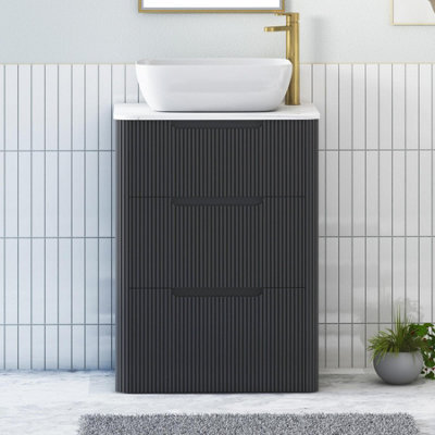 Royal Bathrooms Avenza 600mm Matt Obsidian Black Floor Standing Countertop Bathroom Vanity Unit 3 Drawer With Elva Basin - image 1