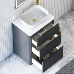 Royal Bathrooms Avenza 600mm Matt Obsidian Black Floor Standing Countertop Bathroom Vanity Unit 3 Drawer With Elva Basin - thumbnail 5
