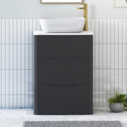 Royal Bathrooms Avenza 600mm Matt Obsidian Black Floor Standing Countertop Bathroom Vanity Unit 3 Drawer With Elva Basin - thumbnail 1