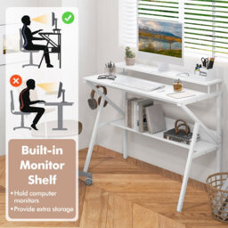 Costway Home Office Desk Space Saving Computer Desk W/ Monitor Stand-White - thumbnail 8