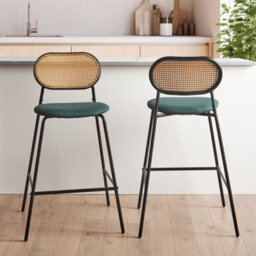 Wyld And Coco Viennese Bar Chairs Set Of 2 Black Lacquer Iron Frame With Rattan-Effect Backrest, Packed Pair - thumbnail 2