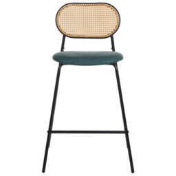 Wyld And Coco Viennese Bar Chairs Set Of 2 Black Lacquer Iron Frame With Rattan-Effect Backrest, Packed Pair - thumbnail 1