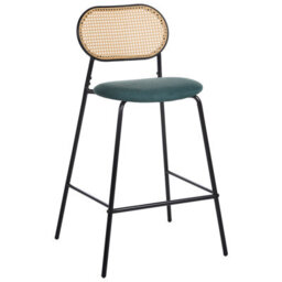 Wyld And Coco Viennese Bar Chairs Set Of 2 Black Lacquer Iron Frame With Rattan-Effect Backrest, Packed Pair - thumbnail 4