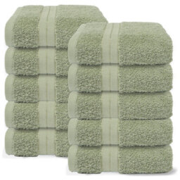 Ohs 10 Pack Of 100% Cotton Hand Towel, 50 X 80Cm - Sage Green