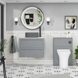 Royal Bathrooms Royal Bathroom Elmore 700mm Matt Pebble Grey Wall Mounted Countertop Bathroom Vanity Unit 2 Drawer With Art Square Basin - thumbnail 5
