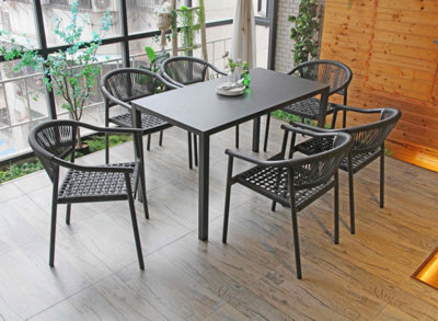UK Leisure World Grey Red Green Beige Rattan Rope Wicker Garden Outdoor Four 6 Six Seater Bistro Table And Chairs Furniture Patio Dining Set - image 1