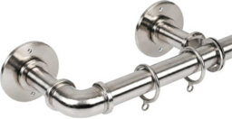 Lister Cartwright 25mm Polished Steel Industrial Pipe Extendable Curtain Pole Heavy Duty Metal Curtain Rod With Rings(120-210 Cm)