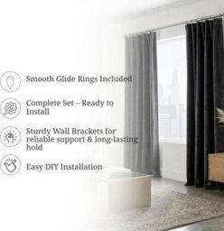 Lister Cartwright 25mm Polished Steel Industrial Pipe Extendable Curtain Pole Heavy Duty Metal Curtain Rod With Rings(120-210 Cm) - thumbnail 6