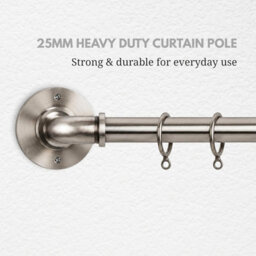 Lister Cartwright 25mm Polished Steel Industrial Pipe Extendable Curtain Pole Heavy Duty Metal Curtain Rod With Rings(120-210 Cm) - thumbnail 2