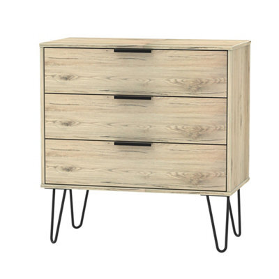 Ready Assembled Matt Oak Effect 3 Drawer Chest (H)740mm (W)765mm (D)395mm - image 1