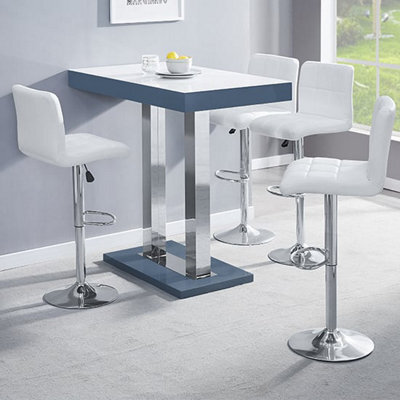 Furniture in Fashion Caprice White Grey Gloss Bar Table With 4 Coco White Stools - image 1
