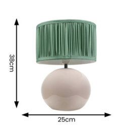 Valuelights Bosco Stone Ceramic Table Lamp With Ruched Pleated Green Fabric Drum Lamp Shade And Led Bulb - thumbnail 4