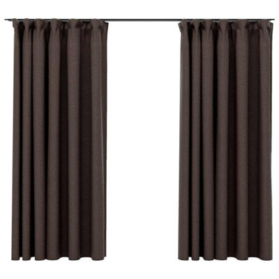 Berkfield Premium Linen-Look Blackout Curtains With Hooks 2 Pcs Taupe 140X175 Cm