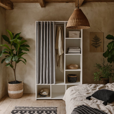 Wyld Haus Uppsala Open Wardrobe Unit In White With Grey Textile Curtain 1050X482.5X1804mm - image 1