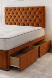 "Knight Sleep Athens Orange Plush 6Ft Bed Set With Mattress, 2 Drawers Same Side & 24""headboard - Super King" - thumbnail 2