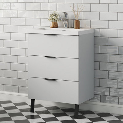 Probaty Bathrooms Vanity Unit Matte White Mdf,600X385X850mm,wall Mounted,3 Drawer With Artificial Stone Square Basin - image 1